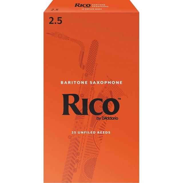Cañas para saxofón barítono D'Addario Woodwinds Rico RLA2525 2.5, paquete de 25