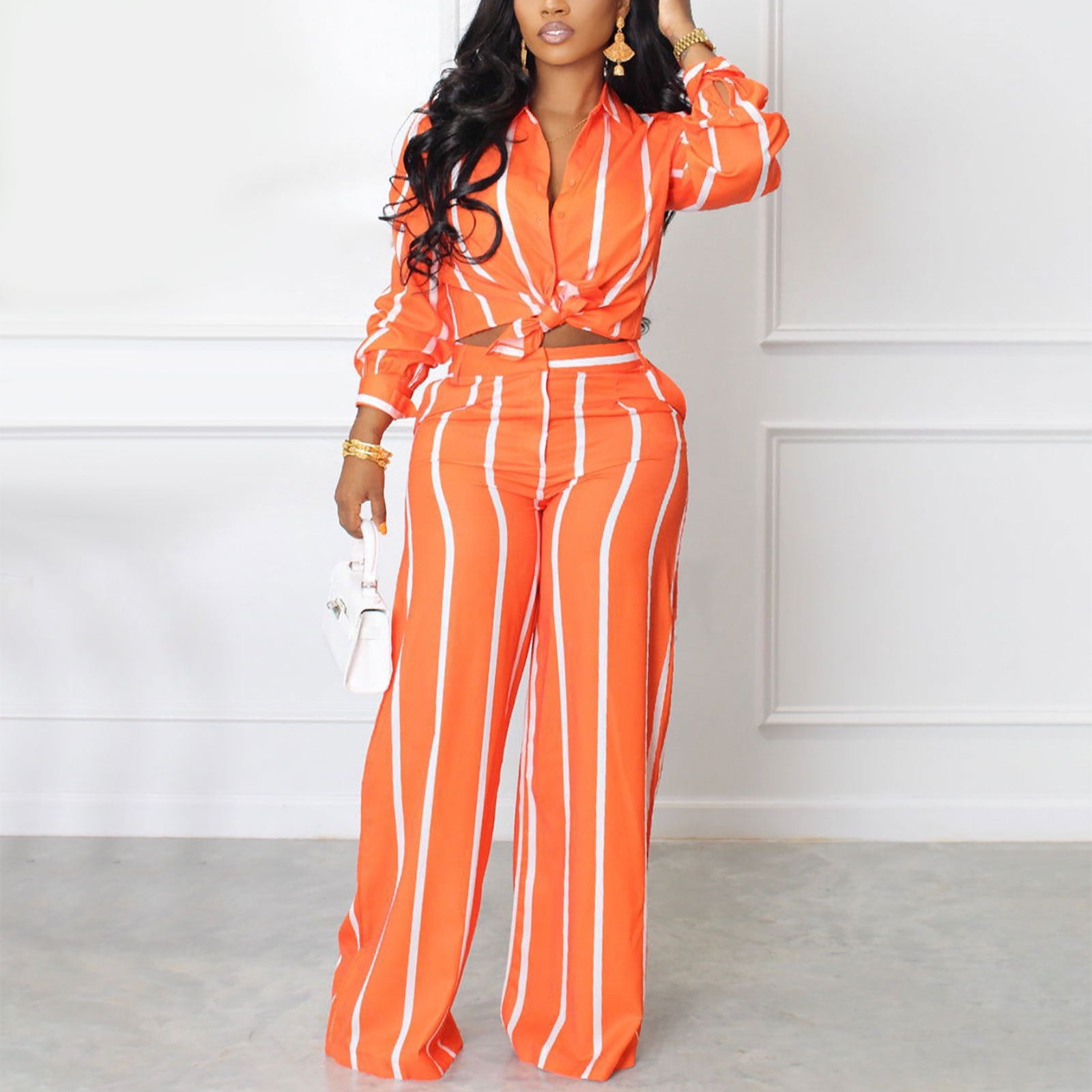Plus Size Daily Pant Sets Elegant Rose Gold Fall Winter Shirt Collar Long  Sleeve Contrast Sequin Two Piece Pant Sets [Pre-Order] in 2024