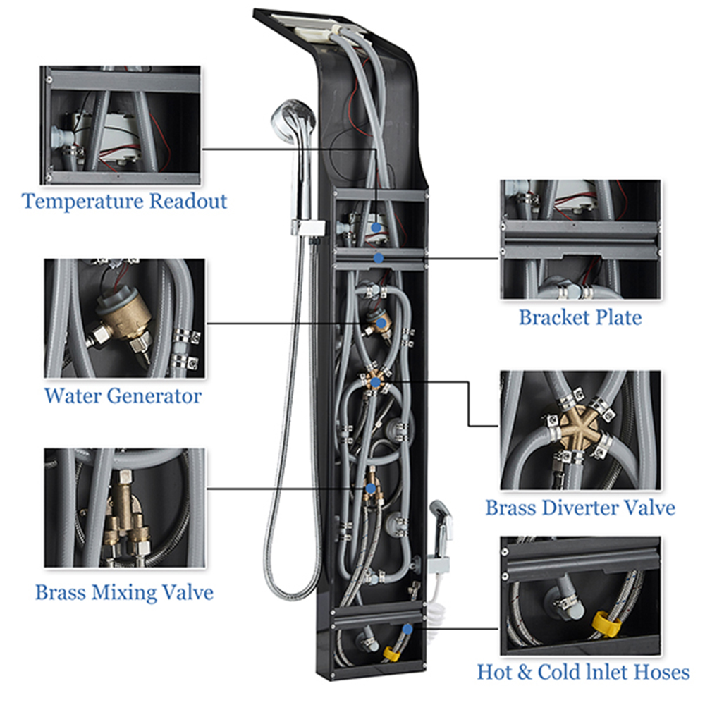 Shower Panel Tower LED Shower System with 6 Functions Unique Powerful hydromassage and Bidet Tap Shower Tower Wall Mounted Black