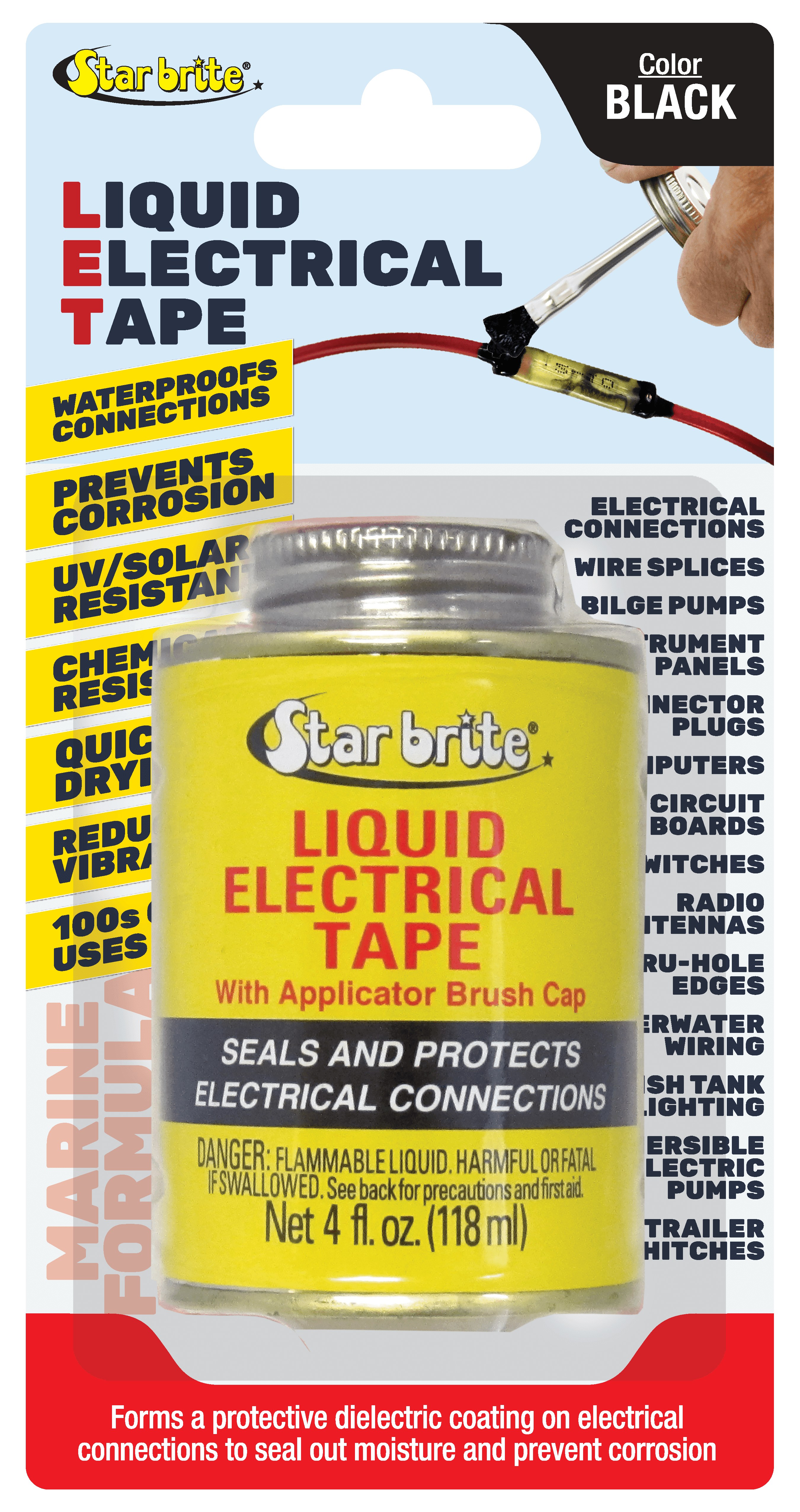 Star Brite Liquid Electrical Tape - Black Vinyl Coating - 4oz Can with Applicator Brush