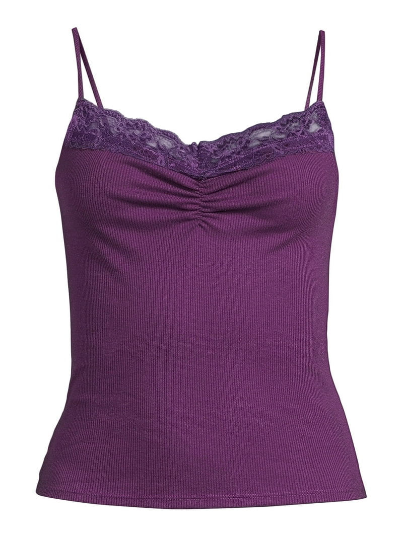 Self Esteem Juniors' Cinched Front Lace Trim Cami - Walmart.com
