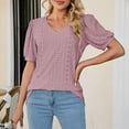 thumbnail image 6 of AherBiu Summer Tops for Women Eyelet Hole Short Sleeve V Neck Tunic Top Shirts Blouse Solid Color, 6 of 6