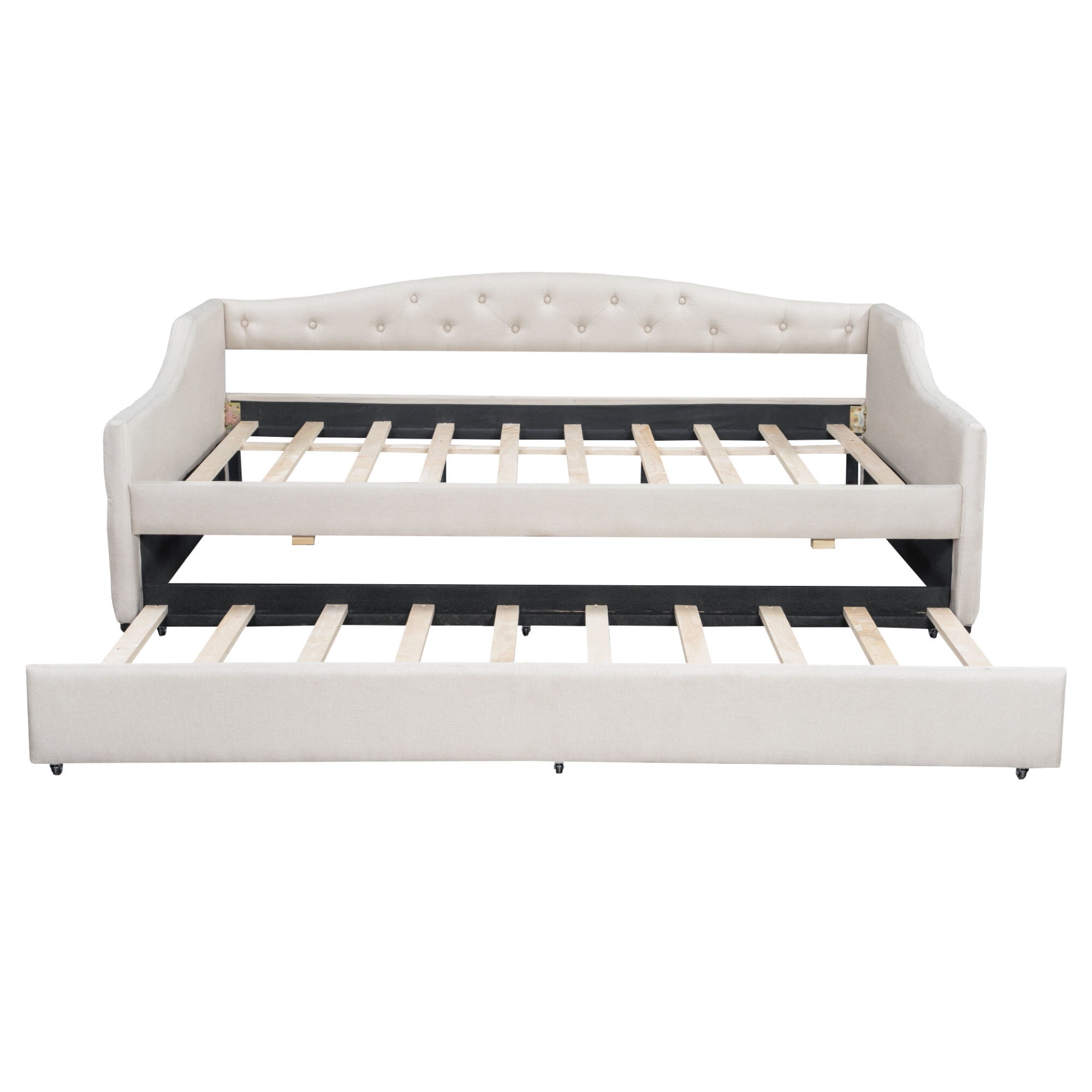 Euroco Upholstery Full XL Daybed with Trundle and LED Light, Beige