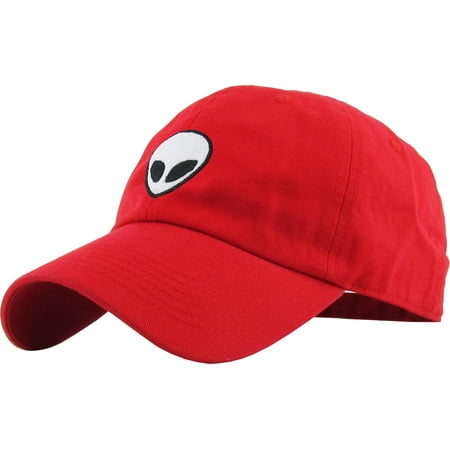 Alien Red Dad Hat Baseball Cap Polo Style Adjustable NASA Galaxy Spaceship UFO Face ET E.T. Saucer