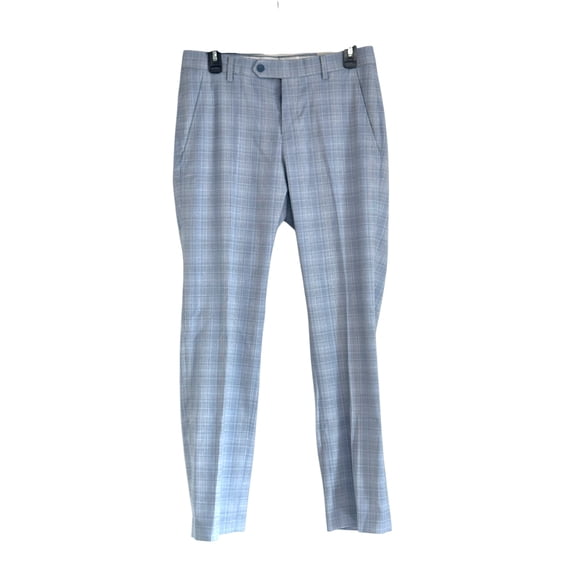 Alfani Mens Slim fit Dress Pants 30 / 32 Light Blue Plaid Stretch