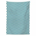 thumbnail image 2 of Abstract Tablecloth, Ogee Inspired Retro Pop Art Repetitive Vertical Waves Illustration, Rectangle Satin Table Cover for Dining Room and Kitchen, 52" X 70", Sea Blue and Pale Camel, by Ambesonne, 2 of 2