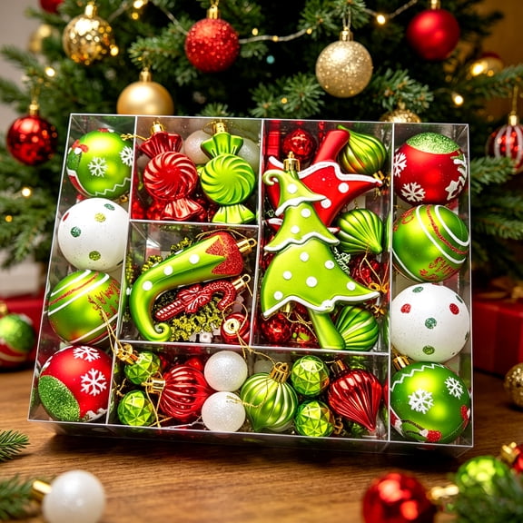 Retrocular 82 Pcs Christmas Ball Ornaments, Hanging Xmas Ornaments Shatterproof Plastic Christmas Gift Set for Xmas Tree Home Holiday Decor