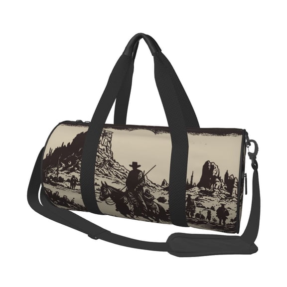 Horeoi Western Desert Cowboy Print Foldable Travel Duffle Bag with Removable Strap - Water-Resistant Gym Vacation Luggage Multi-Pocket Design