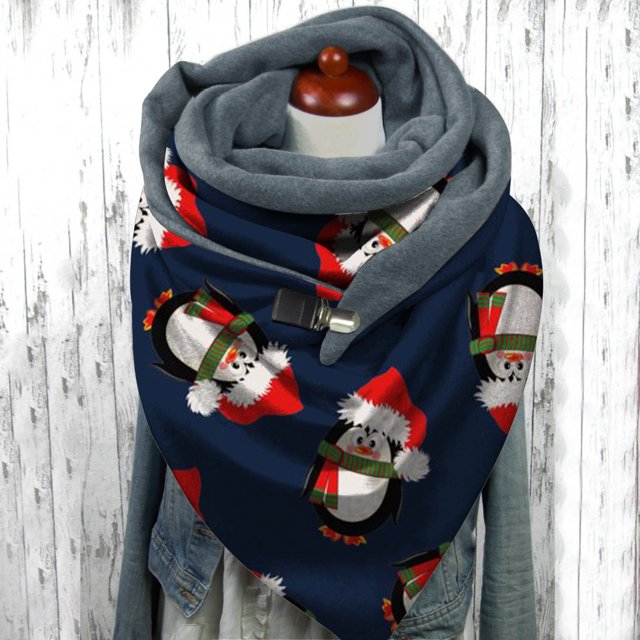 Bufandas con botones para mujer, Foulard para mujer, forro polar cálido con estampado navideño, bufanda con hebilla triangular, guantes para el cuello, bufandas suaves, chales