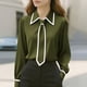 thumbnail image 1 of TaTaai Lapel Tie Solid Top Soft Comfortable Women's Casual Long Sleeve Fashion All Season Daily Party Work Versatile Shirt Gift, 1 of 6