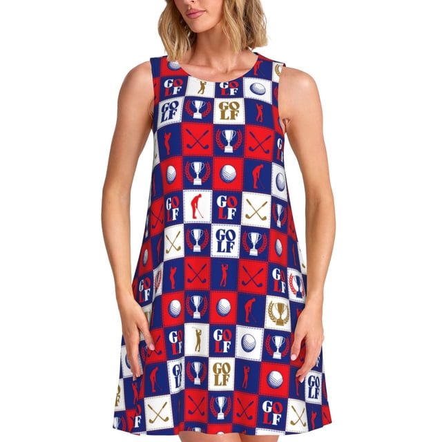 Vsdgher Robes d'Été Imprimé golf pour Femmes Décontracté Col en U Robe de Plage Sans Manches Robe Débardeur Ample avec Poche