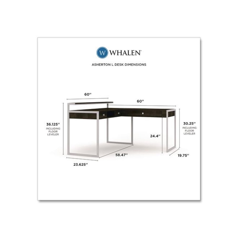 Whalen Asherton L-Shaped Corner Desk, 60" x 60" x 35.88" (Left) and 30" (Right), Fawn Aged Oak/Titanium