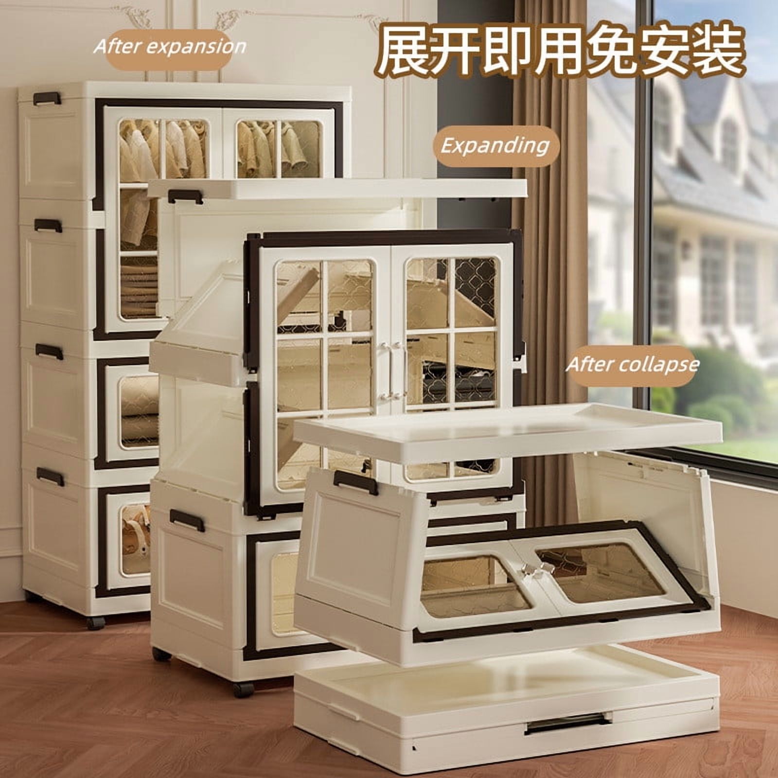 3 Pack 165QT Plastic Storage Bins with Lids, Closet Organizers and Storage,Collapsible Storage Cubes, stackable storage bins with Doors Wheels