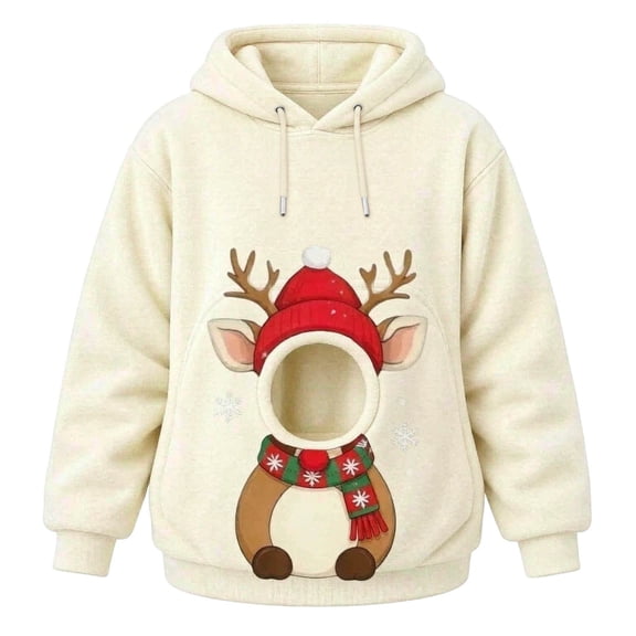 Christmas Reindeer Pet Carrier Hoodie, Dog Pocket Sweatshirt with Head Window for Women