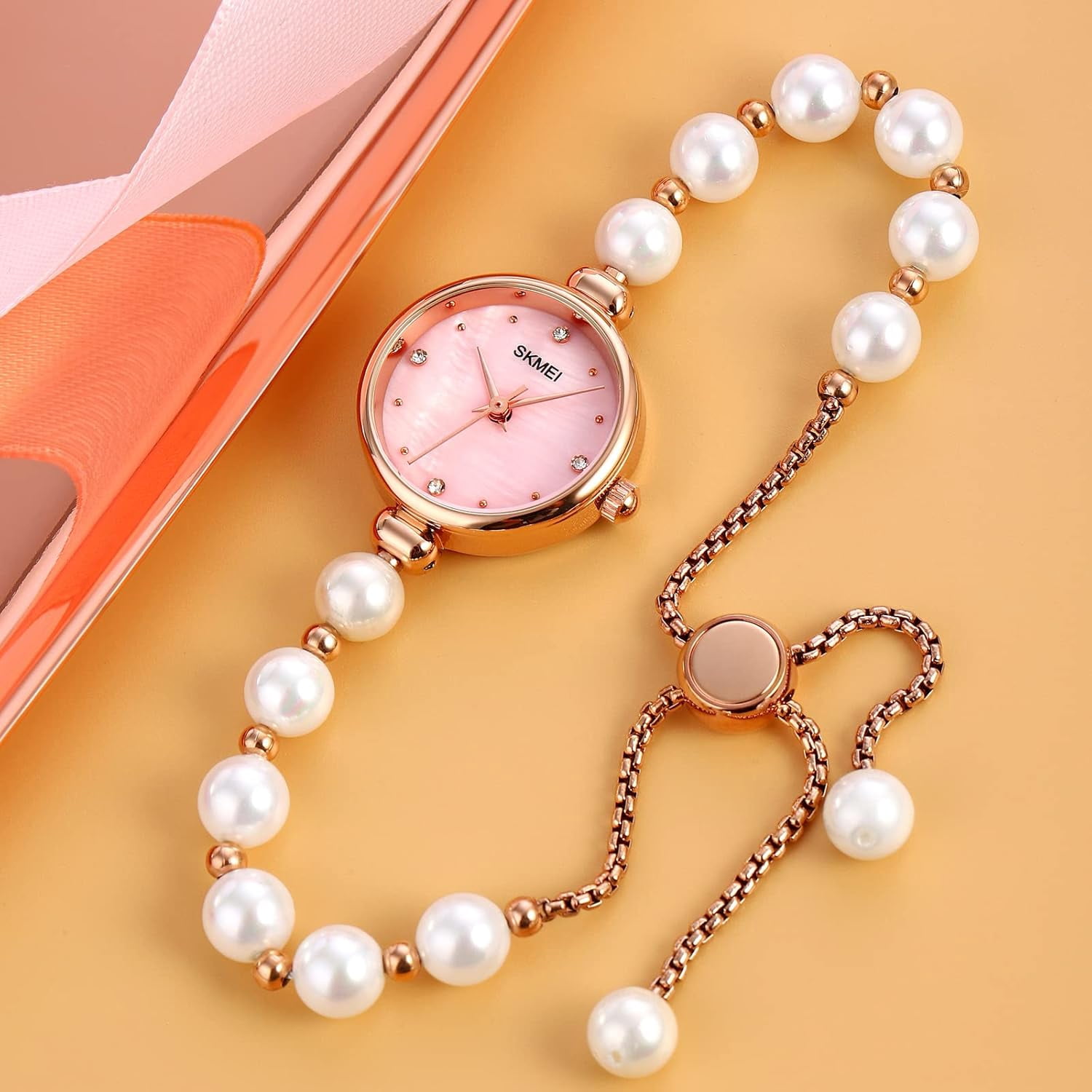 Watches Women Analog Quartz Watch Mosaic with Diamonds Bracelet Dress Watch for Female Waterproof Wristwatch with Rose Gold Bracelet