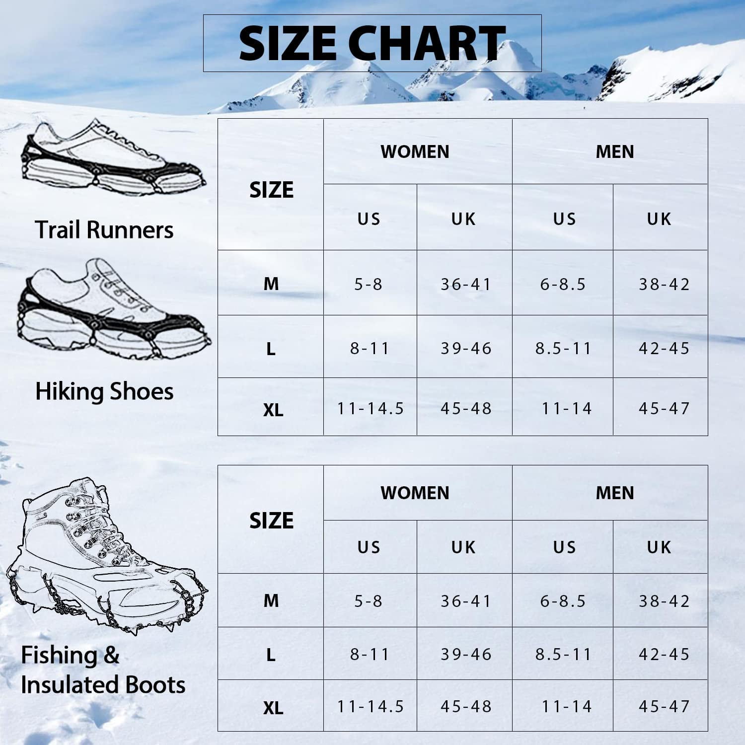 Cimkiz Crampons Ice Cleats Traction Snow Grips For Boots Shoes Women Men Kids Anti Slip 19 Stainless Steel Spikes Safe Protect For Hiking Fishing Wal