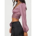 thumbnail image 3 of KelaJuan Women's Summer Fashion Crop Tops Purple Long Sleeve V Neck Sheer Lace Floral T-shirt, 3 of 6