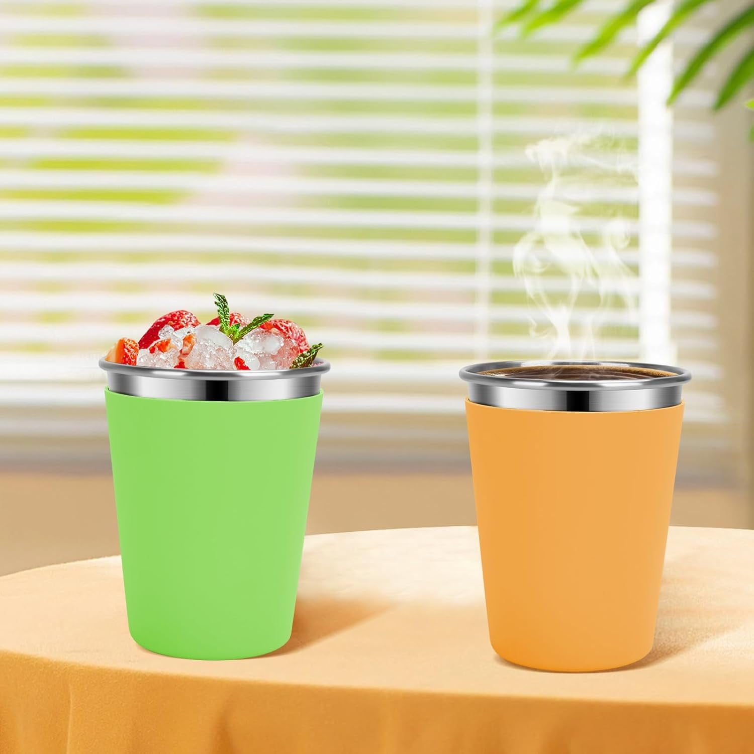 Kids Cups with Straws and Lids Leak Proof, 12oz Sippy Cups for Toddlers 1-3, 4 Pack Spill Proof Cup Stainless Steel Kids Cups with Lids for School, Outdoor