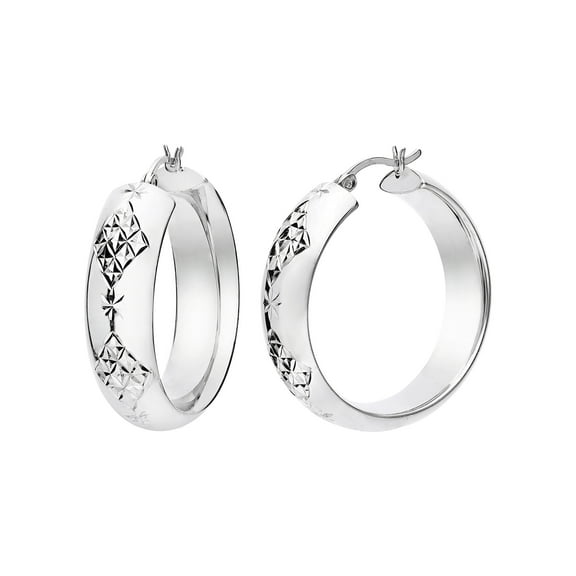 Gold & Honey 925 Sterling Silver 33mm Hoop Earring with Diamond Cut Pattern, Adult Female Women
