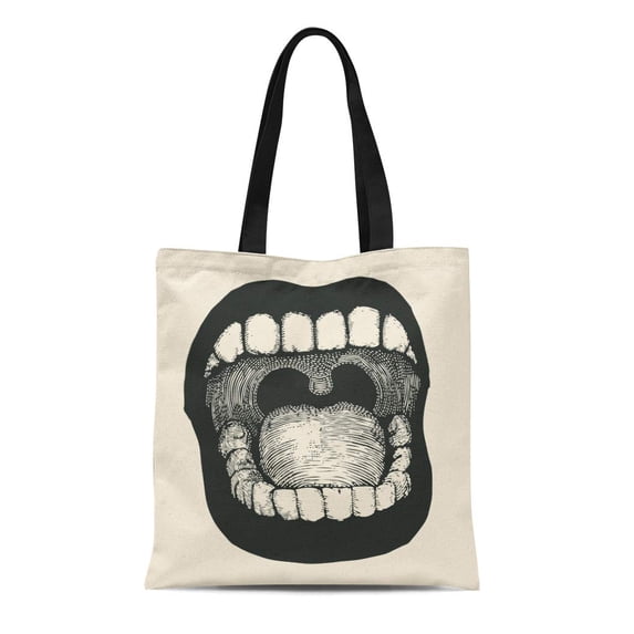 ASHLEIGH Canvas Bag Resuable Tote Grocery Shopping Bags Scream Screaming Mouth Yell Crazy Sketch Tote Bag
