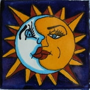 4.2x4.2 Sun and Moon Talavera Mexican Tile, Set of 9 pcs