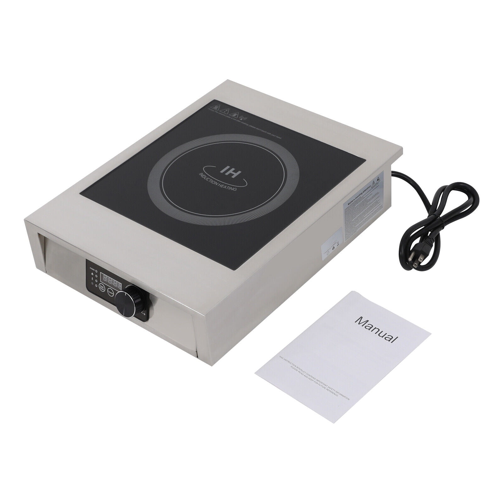 High-Power Commercial Induction Cooktop - 3500W Electric Burner, Energy Efficient, Adjustable Temperature, Overheat Protection, Stainless Steel & Black Crystal Panel