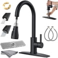thumbnail image 1 of Grifo de Cocina de Acero Inoxidable Extraible +1 Tapete +1 Paño Limpieza - Grifo Llaves para Fregadero de Cocina de Agua Caliente y Fría Llave Mezcladora, con 2 Mangueras Interfaz 1/2 - Negro, 1 of 9