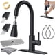 thumbnail image 1 of Grifo de Cocina de Acero Inoxidable Extraible +1 Tapete +1 Paño Limpieza - Grifo Llaves para Fregadero de Cocina de Agua Caliente y Fría Llave Mezcladora, con 2 Mangueras Interfaz 1/2 - Negro, 1 of 9
