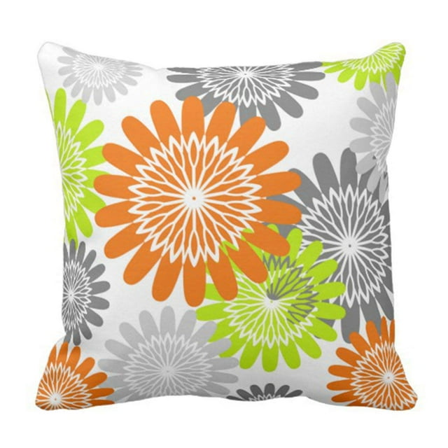 Funda de almohada ABPHQTO Stencils Flor Niña Naranja Verde Lima 40x40 cm