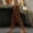 Brown, variant on Women's Elastic Waist Drawstring Textured Side Slit Wide Leg Pants, Breathable Comfort Trousers for Daily Commute & Trendy Looks Red XXL