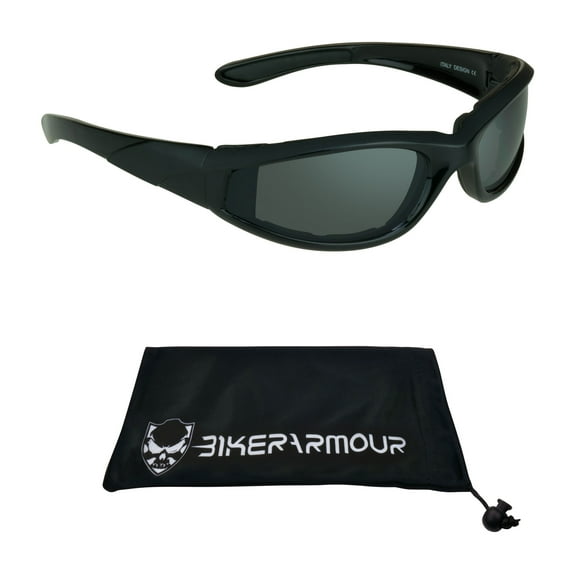 Bikershades Motorcycle Sunglasse Padded for Men and Women. Wraparound Wind and Dust Resistant Frame.