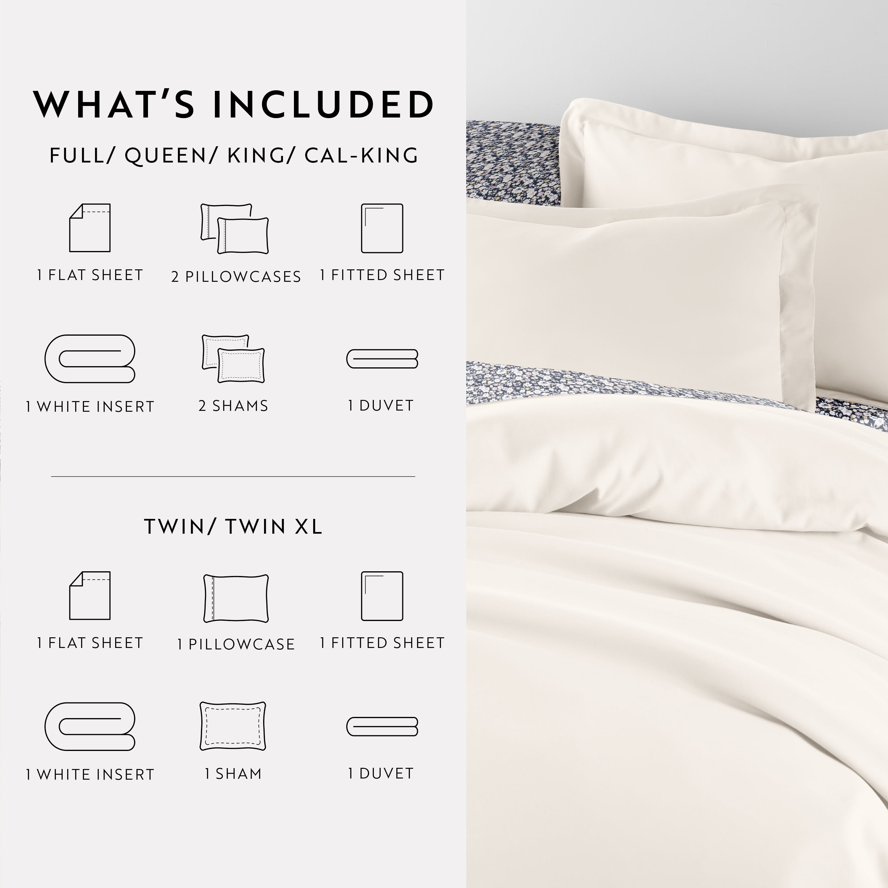 Noble Linens 8 Piece Solid Duvet Bundle in Ivory, Full