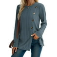 thumbnail image 3 of Weardear Womens Fall Crew Neck Pullover Sweaters Front Slit Long Sleeve Tunic Tops with Decorative Buttons, 3 of 6