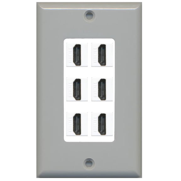 RiteAV - 6 Port HDMI 2.0 Decorative Wall Plate (Gray & White)