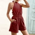 thumbnail image 2 of Maean Women's Hanging Neck Romper with Pockets Summer Casual Shorts Sleeveless Backless Tie Jumpsuit, 2 of 6