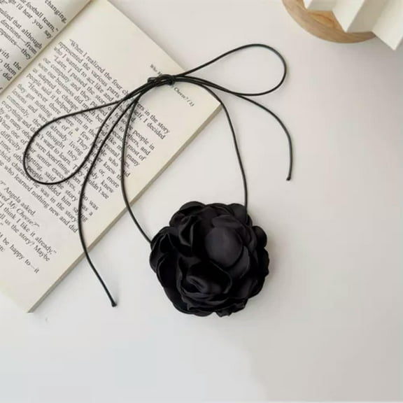 K-KED Rose Flower Choker Necklaces For Women Elegant Bowknot Rope Chain Accessories US-Black-L: 7cm