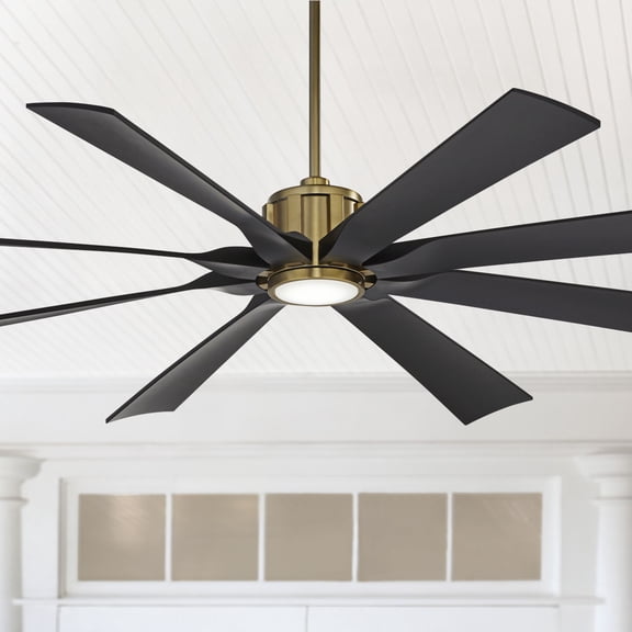 70" Possini Euro Design Defender Modern Indoor Outdoor Ceiling Fan with Dimmable LED Light Remote Soft Brass Matte Black Damp Rated for Patio Exterior