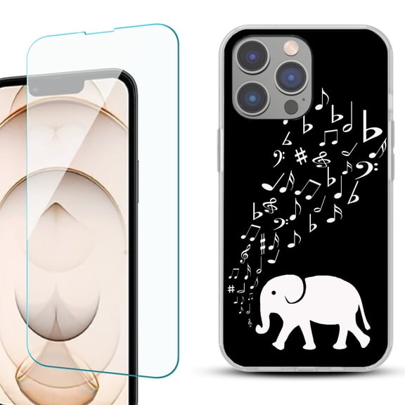 OneToughShield ® for iPhone 15 Pro Max Shockproof Fashion Phone Case, with Tempered Glass Screen Protector - Elephant Music