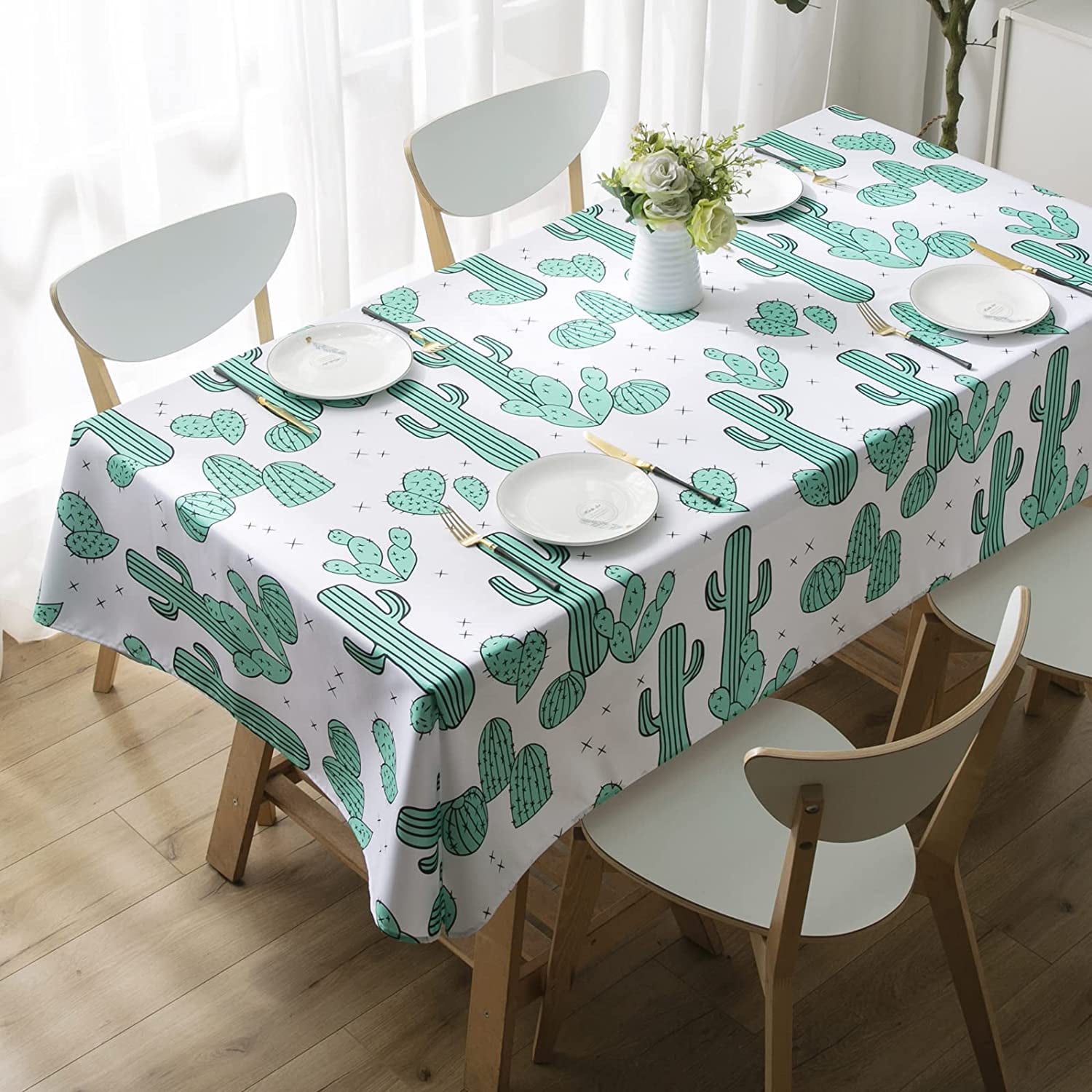 aoselan Green Cactus Tablecloth, Mexican Vintage Desert Plant Pattern