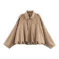 thumbnail image 4 of Women's Suede Bomber Jacket Lapel Collar Pilot Coat Oversized Motorcycle Jacket Outwear, 4 of 4