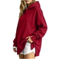 thumbnail image 5 of thefmos Women's Fall Winter Hooded Slit Pullover Tops Sweatshirts Loose Casual Hoodie Long Sleeve Tunic Blouses with Pocket Trendy Vacation Clothes, Red 2XL, 5 of 6