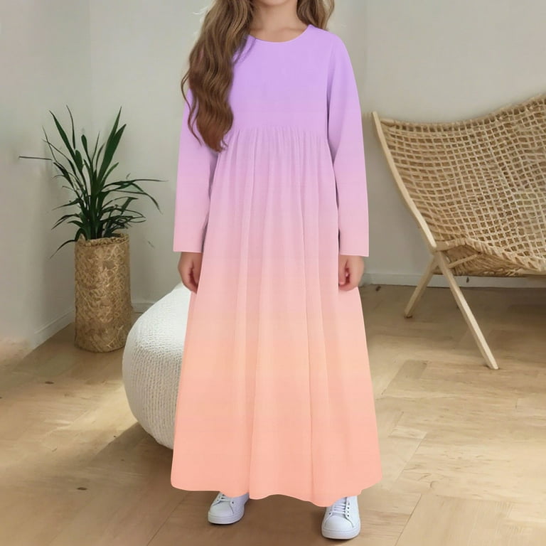ATOGUTA Girls Maxi Dress Long Sleeve Crew Neck A-Line Casual Party Dresses  with Pockets Size 4T-14, Purple - Walmart.com
