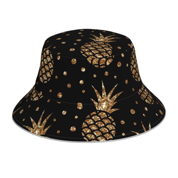 Xecao Gold Glitter Pineapples Print Men and Women Night Reflective Hat Runner Cap Visor Bucket Hat Boonie Cap