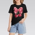 thumbnail image 6 of TIREOW Girls Daily Casual T Shirts Round Neck Short Sleeve T Shirt Top Summer Trendy Tops with Bow Cherry Print(Black,10-11 Years), 6 of 7