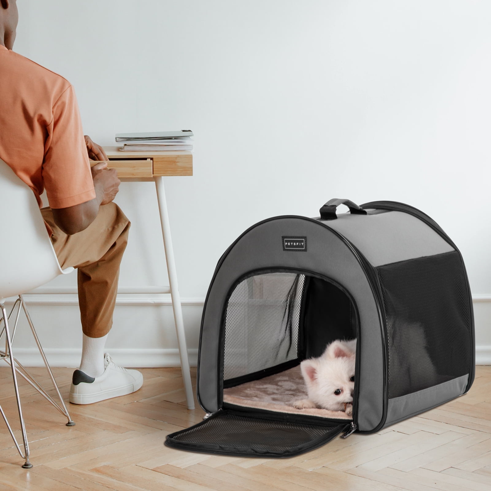Petsfit Soft Dog Crate for Medium Dog, Arch Design Indoor & Outdoor Soft Sided Travel Crate, Collapsible Portable Pet Carrier,Grey,Medium