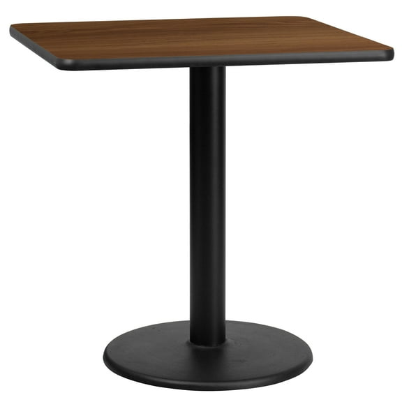 Flash Furniture 30'' Square Walnut Laminate Table Top with 18'' Round Table Height Base