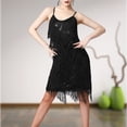 thumbnail image 3 of Vestido De Baile Rumba Tango Vestido de baile de tango para mujer Lentejuelas Borlas Vestido de fiesta de moda (Negro M) Ygjytge para Mujer Negro T S, 3 of 6