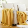 thumbnail image 5 of Yellow Throw Blanket, Mustard Yellow Knitted Throws,Summer Throw for Couch Sofa, 50" x 60", 5 of 8