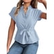 thumbnail image 3 of Blusas de Mujer con Botones, Blusas Casuales de Verano, Camisas Elegantes de para el Trabajo, Azul L, 3 of 8