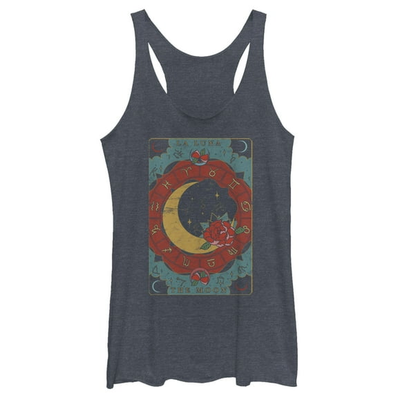 Women's Lost Gods The Moon Tarot Card  Racerback Tank Top Navy Blue Heather X Small